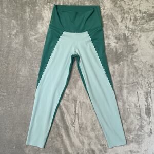 Aerie Chill Play Move Leggings Womens Large Teal Blue Scalloped Buttery Soft Gym